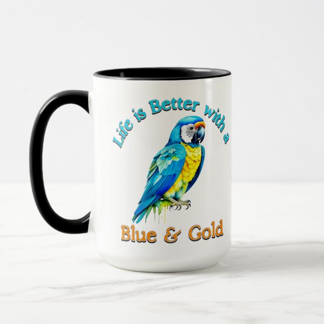 Caneca Presente de amante de café azul e macaw Dourado (Esquerda)