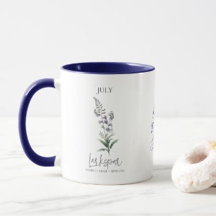 Caneca Presente de aniversário com Larkspur, a flor do mê