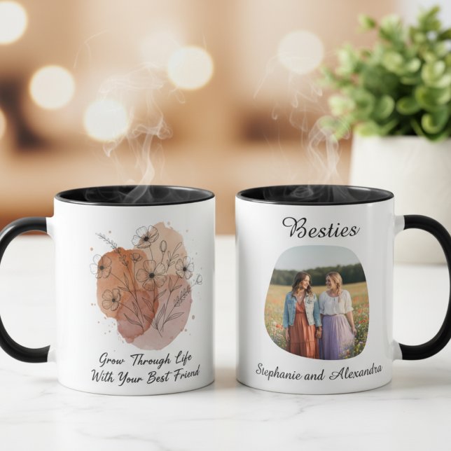 Caneca Presente de Aniversário da Melhor Amiga Floral Sou (Best friend floral photo coffee mug)