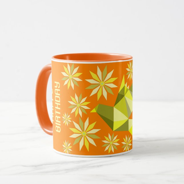 CANECA PRESENTE DE ANIVERSÁRIO DE FLOR SIMPLES PARA QUALQ (Frente Esquerda)
