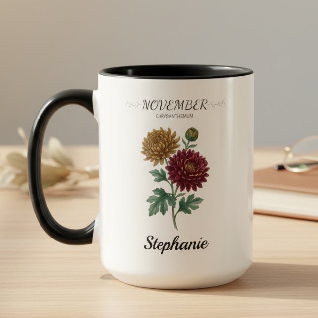 Caneca Presente de Aniversário de Novembro Flor de Nascim (November birth month flower chrysanthemum birthday coffee mug)