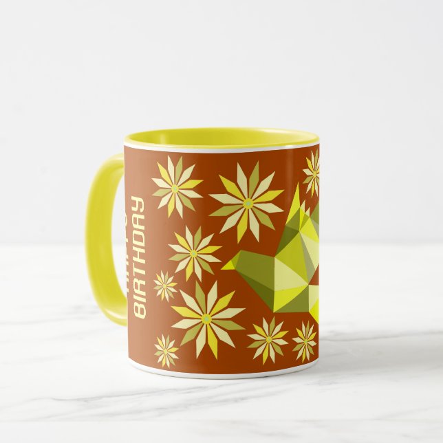 CANECA PRESENTE DE ANIVERSÁRIO FLOR SIMPLES PÁSSARO PARA  (Frente Esquerda)