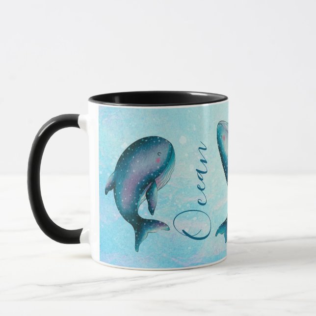 Caneca Presente de Arte de Baleia para Amantes do Mar e d (Esquerda)