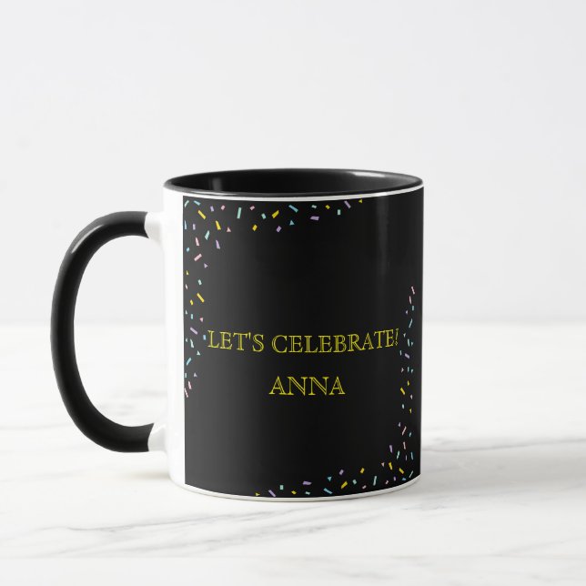 Caneca Presente de Celebração com Moldura de Confetes Pas (Esquerda)
