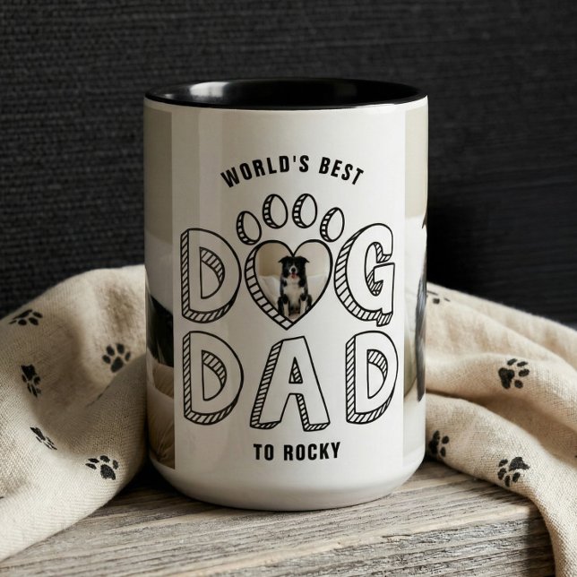 Caneca Presente de Colagem de Fotos de Animais de Estimaç (World’s Best Dog Dad Ever Pet Photo Collage Gift Mug)