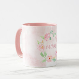 Caneca Presente de Dia de as mães Floral Cor-de-Água Rosa