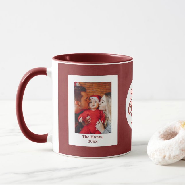 Caneca Presente de Foto do Primeiro Natal do Bebê com Nom (Com Donut)