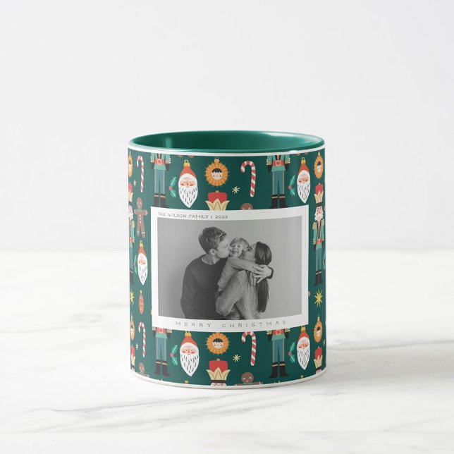Caneca Presente de fotos da família Noel com cores Natal (Criador carregado)