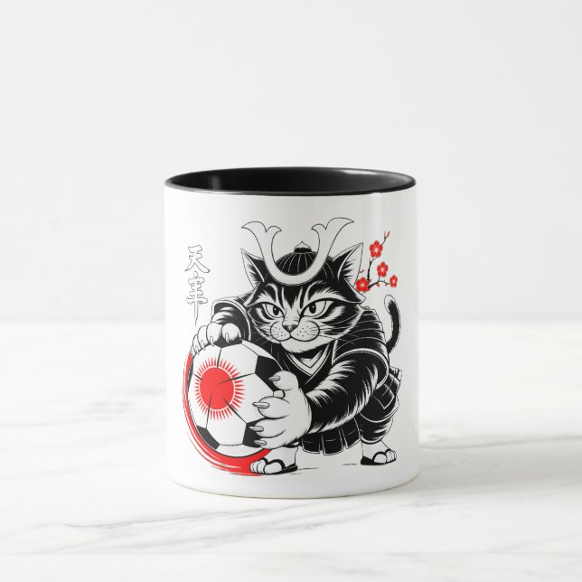 Caneca Presente de Futebol de Gato Samurai Kawaii para Fã (Centro)