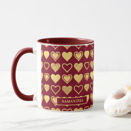 Caneca Presente de Luxo Burgundy Coração para o Dia dos N