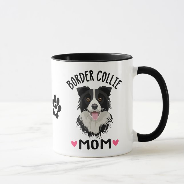 Caneca Presente de Mãe Border Collie Cachorro Preto Branc (Direita)