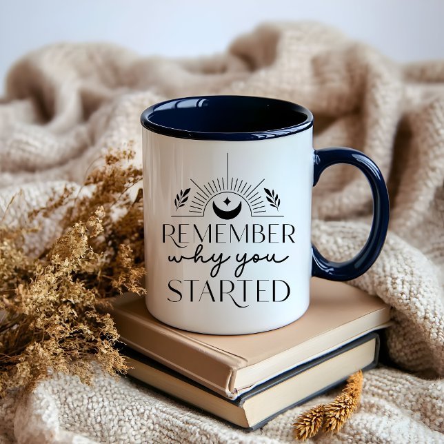 Caneca Presente de Mentalidade Positiva para Mulheres e E (Boho Moon Black and White minimalist affirmation Mug)