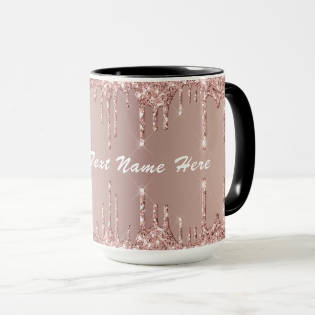 Caneca Presente de Mug de Café com Glitter Dourado rosa c (Frente Esquerda)