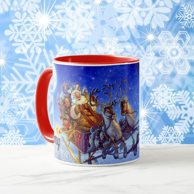 Caneca Presente de Natal Bonito Papai Noel Sleigh Mug (Criador carregado)
