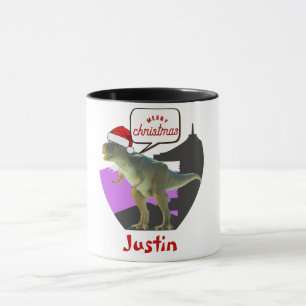 Caneca presente de natal de dinossauro, nome personalizad
