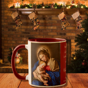 Caneca Presente de Natal de Madonna Religiosa e Padre Inf