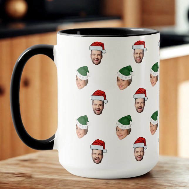 Caneca Presente de Natal de Santa Hat Personalizado Face  (Criador carregado)