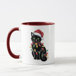 Caneca Presente de Natal para Gatos Pretos, Gatinho de Na