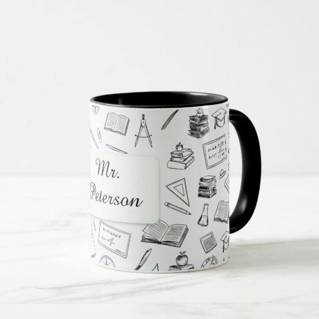 Caneca Presente de Professor Preto e Branco Ciência Matem (Frente Esquerda)