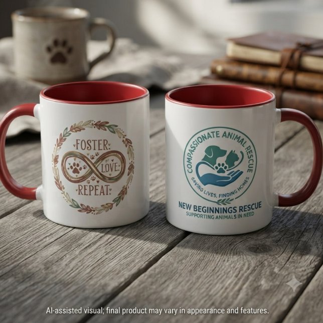 Caneca Presente de Tributo ao Amor de Abrigo de Animais I (Heartfelt infinity design for dedicated animal foster parents, rescue volunteers, and fundraisers.)