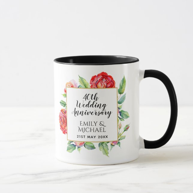Caneca Presente do 40º aniversário de casamento - Rosas v (Direita)