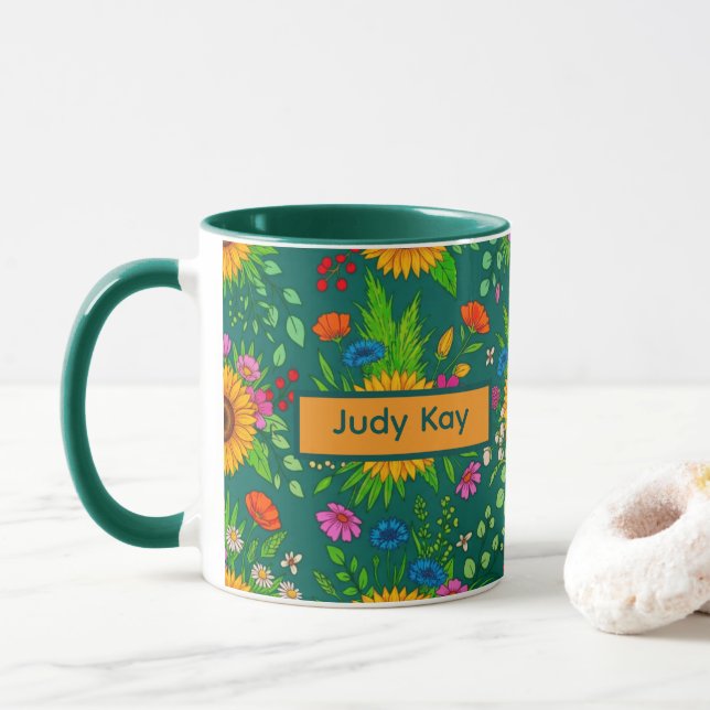 Caneca Presente Elegante Boho Folk Flores (Com Donut)