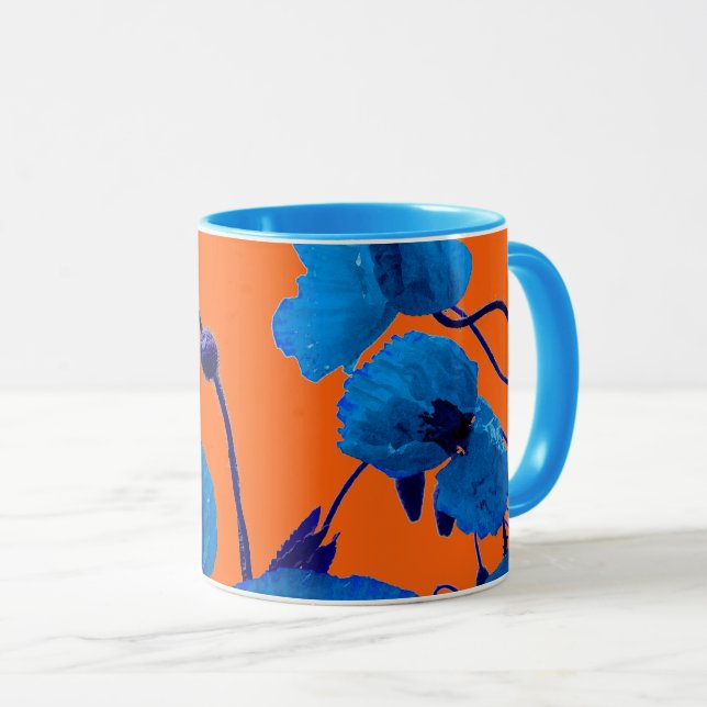 Caneca Presente Flor de Papoula em Aquarela Azul (Frente Esquerda)