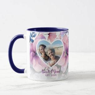 Caneca Presente no Dia da Mãe de Foto Coração Floral de C