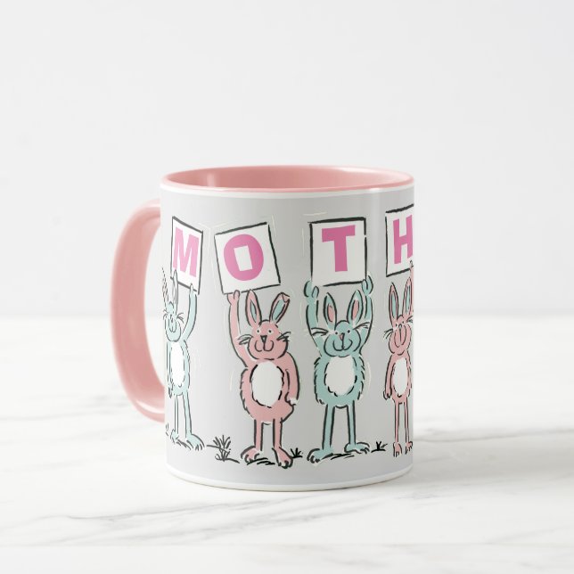 Caneca Presente para a mãe com coelhos divertidos (Frente Esquerda)