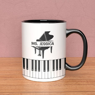 Caneca Presente para Professor de Piano Preto e Branco