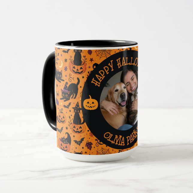 Caneca Presente Personalizado de Foto e Nome de Halloween (Frente Esquerda)