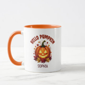 Caneca Presente Personalizado Olá Abóbora Halloween Filha