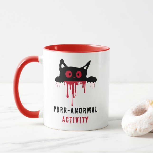 Caneca Presente Preto para Gato e Sangue Vermelho Puro-an (Com Donut)