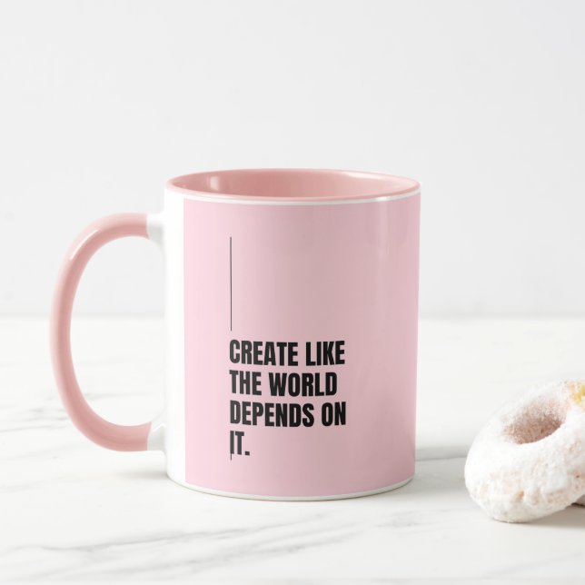 Caneca Presente Rosa 'Crie Como Se O Mundo Dependesse Dis (Com Donut)