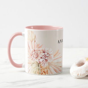 Caneca Presente rosa pastel floral de cor aquática boêmic