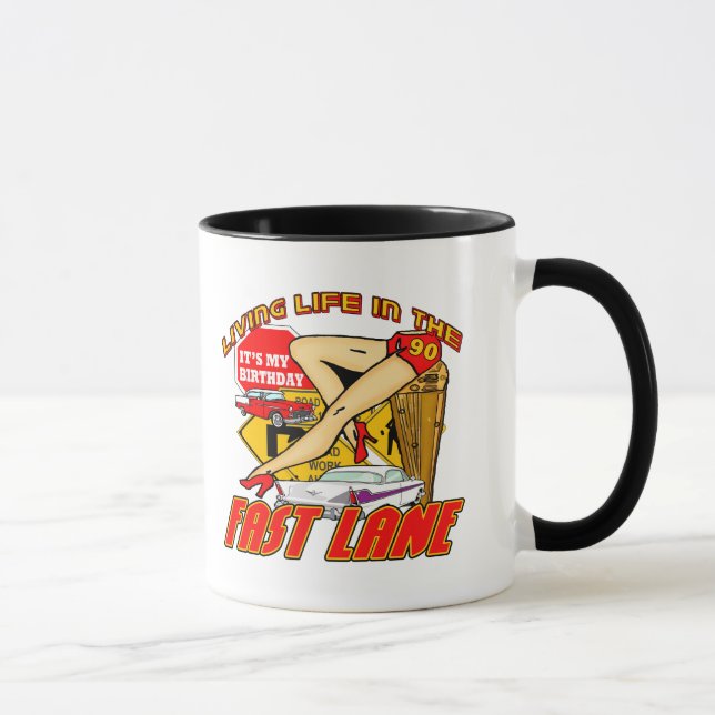 Caneca Presentes de aniversário do 90 da faixa rápida (Direita)