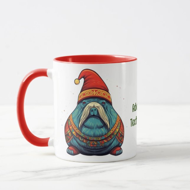 Caneca Presentes de Natal da adorável Morsa Papai Noel Pr (Esquerda)