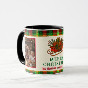 Caneca Presentes de Trenó de Natal Vintage Xadrez 2 Fotos