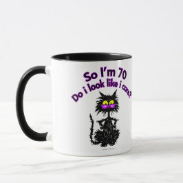 Caneca presentes do gato do aniversário do 70