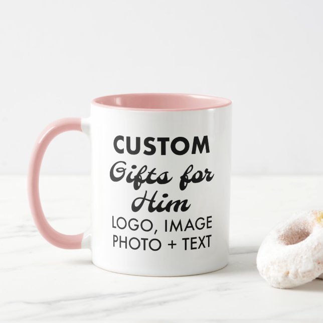 Caneca Presentes personalizados para ele, Pink Combo Mug  (Com Donut)