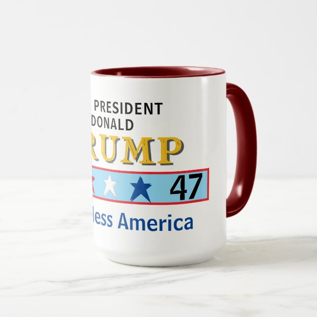 Caneca Presidente Donald Trump 45 47 América Deus abençoe (Frente Esquerda)