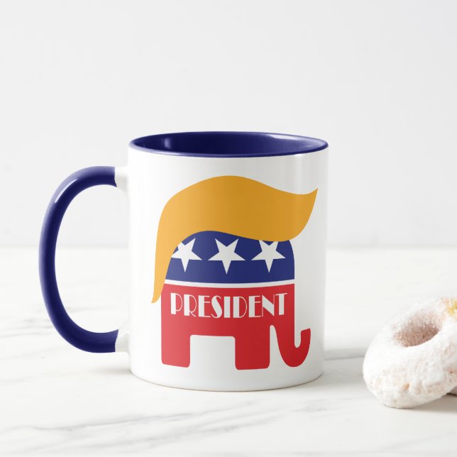 Caneca Presidente Donald Trump GOP Elephant Hair (Com Donut)