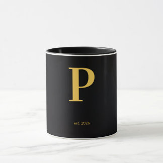Caneca Preta com Letra Dourada | Caneca de Monogra