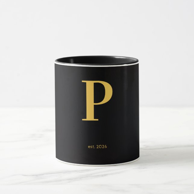 Caneca Preta com Letra Dourada | Caneca de Monogra (Centro)