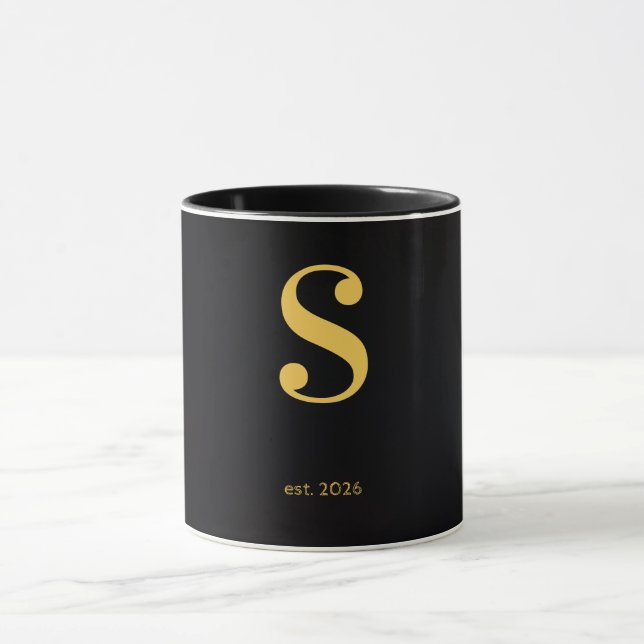 Caneca Preta com Letra Dourada S | Caneca de Monog (Centro)