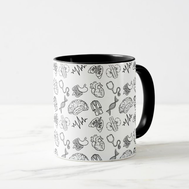 Caneca Preta Combo de Ícones Médicos Minimalistas (Frente Esquerda)