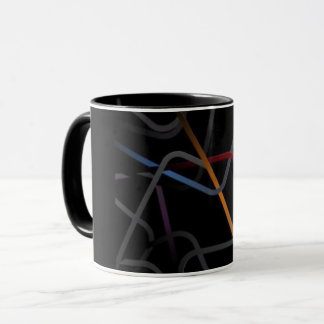 Caneca Preta de Arte Abstrata Moderna em Linhas |