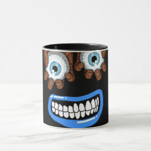 Caneca Preta de Café com Rosto de Monstro Assustad