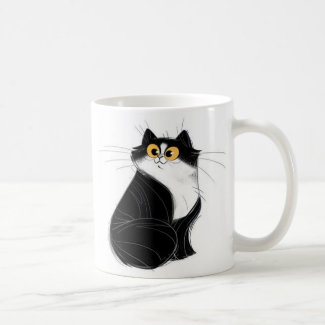 Caneca preta e amarela do gato dos olhos (Direita)