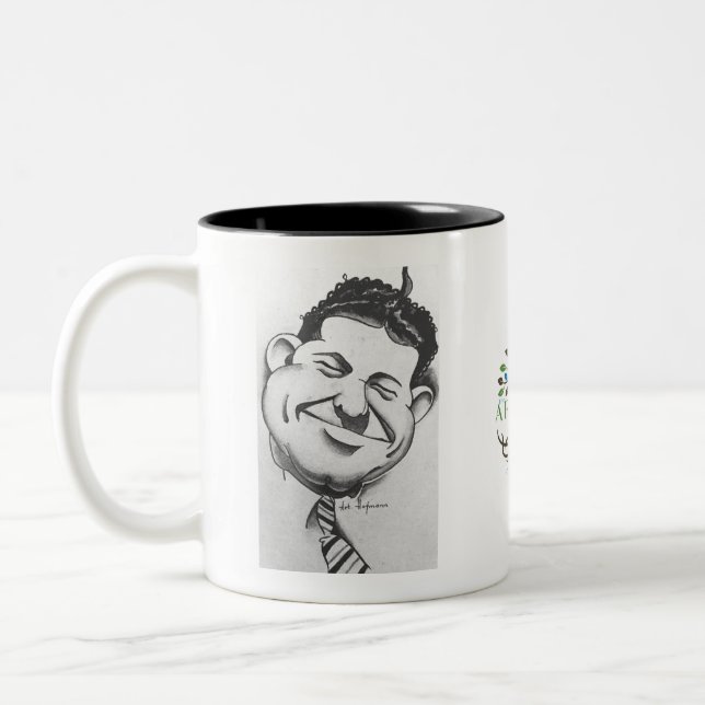 Caneca preta e branca com caricatura por Art Hofma (Esquerda)